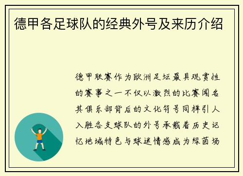 德甲各足球队的经典外号及来历介绍