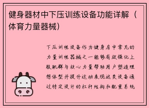 健身器材中下压训练设备功能详解（体育力量器械）