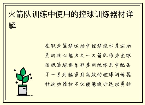火箭队训练中使用的控球训练器材详解